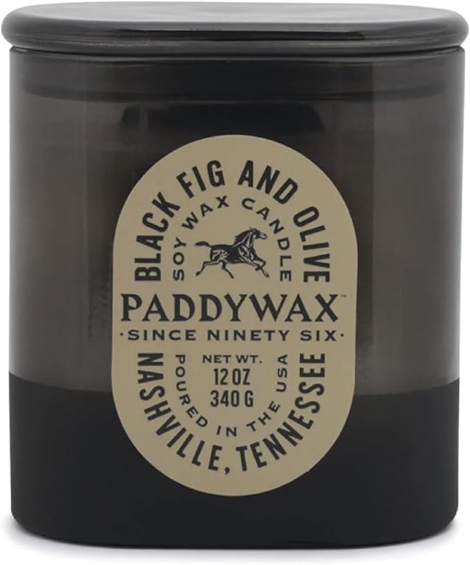 Paddywax Vista Scented Candle with Lid in Reusable Tonal Glass Jar, Clean-Burn 2-Wick Soy Candle with Approx. 84 Hour Burn Time, Decorative Gift Candles for Home, Black Fig & Olive, 12 oz