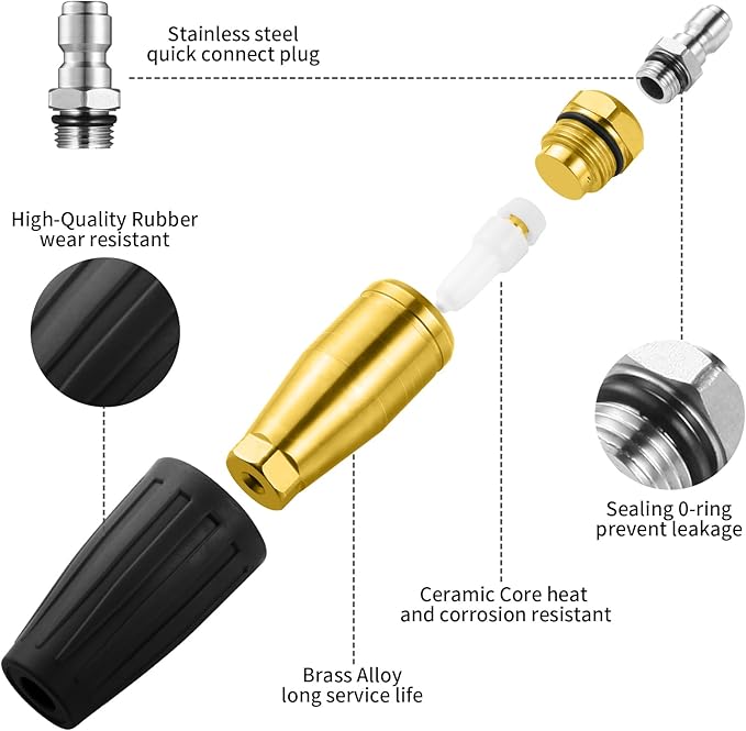 VORIGY Turbo Nozzle Pressure Washer 4000 PSI Max Rotating Pressure Washer Nozzle with 1/4" Quick Connect Pressure Washer Tips Power Washer Nozzle for Cleaning Brick, Concrete, and Vinyl Surfaces
