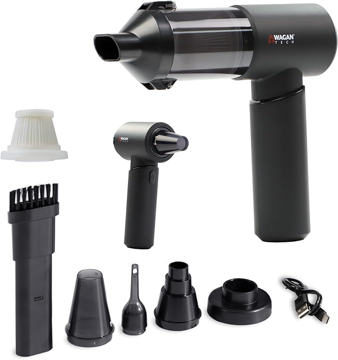 Wagan EL7209 Cordless Car Vacuum with Air Blower, Brushless Motor 16000Pa Strong Suction, Rechargeable Mini Handheld Vacuum Cleaner with USB-C, Portable Dust Cleaner and Blower for Car, Home, Office