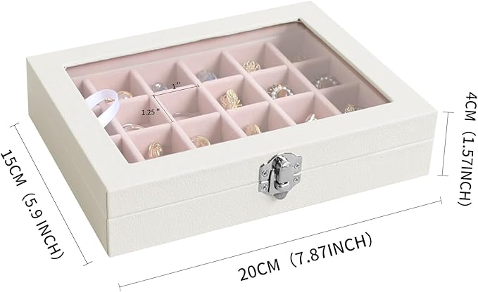 Wudygirl Small Jewelry Organizer 24 Grid Jewelry Box with Clear Lid Velvet Ring Holder Earring Organizer Jewelry Tray for Drawer Jewelry Display Case for Women Gift (Pink)