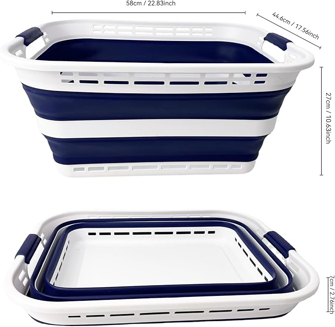 SAMMART 42L (11 Gallons) Collapsible Plastic Laundry Basket - Foldable Pop Up Storage Container/Organizer - Portable Washing Tub - Space Saving Hamper/Basket [BPA Free] (White/Starry Blue)
