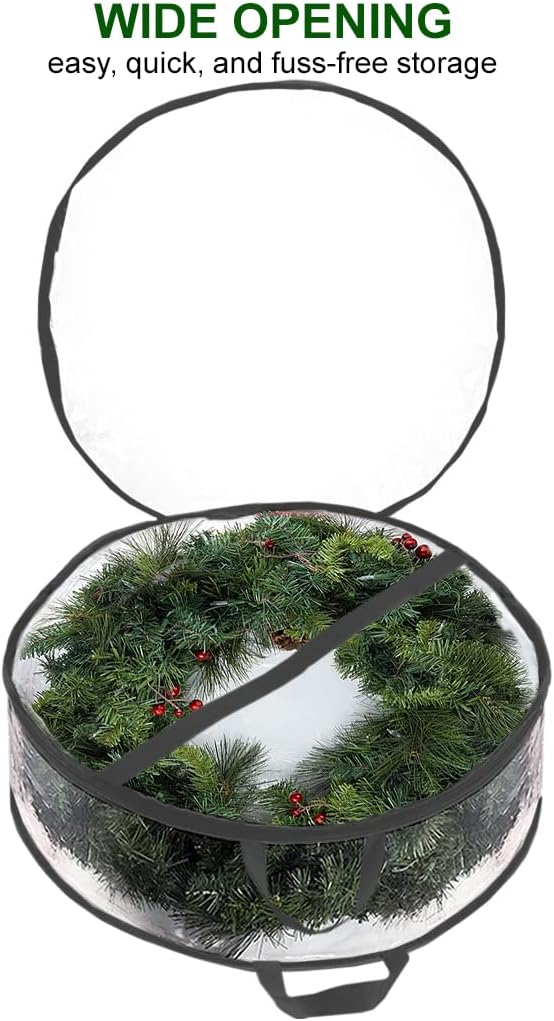 ProPik Christmas Wreath Storage Bag 30" - 2 Pack Clear Christmas Wreath Storage Container- Garland Holiday Artificial Wreath Storage Holder –Water Proof Transparent Clear PVC (30 Inch, Black)