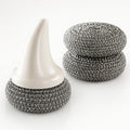 JESFORMYA Steel Wool Scrubber with Handle, 3 Refill Pads – Heavy Duty Cleaner for Dishes, Cast Iron, Pots, Pans & Grills (White)