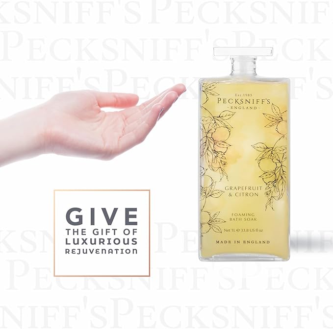 Pecksniff’s Grapefruit & Citron Foaming Bath Soak – Luxury Bubble Bath, 1L / 33.8 fl oz, Made in England