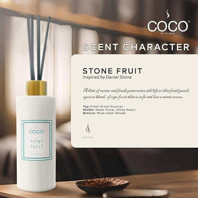 COCO by Stone 5oz Reed Diffuser (Stone Fruit) Luxury Scented Oil Diffuser Aromatherapy, Reed Diffusers for Home, Diffusing Oil Fragrance,Fragrance Products, Reed Diffusers for Home, Vegan