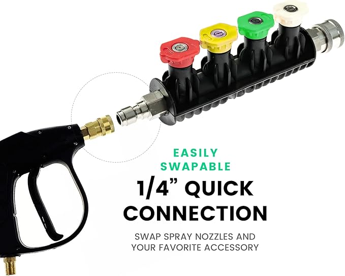 Gold Label Detailing Mini Grip Quick Connect Stainless Steel Lance with Nozzle Holder and 4 Pressure Washer Nozzles - Great for Car Washing, Patio Cleaning, Exterior Washing!