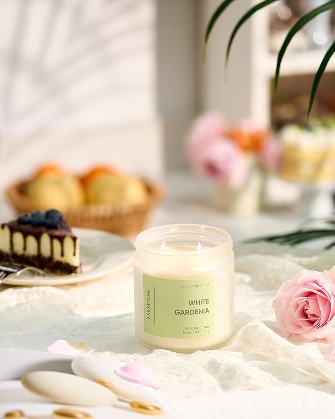 M&SENSE White Gardenia Scented Candle - 11.6oz Natural Soy Wax 70-Hour Long Lasting Burn Time Non Toxic, 2-Wick Spring Flower Candle Easter for Home Decor Aromatherapy Gifts for Mom