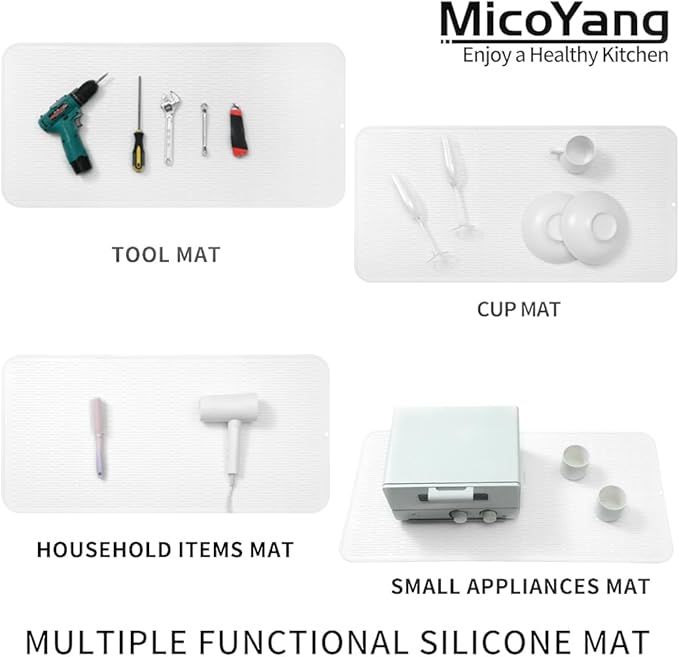 MicoYang Silicone Dish Drying Mat for Multiple Usage,Easy clean,Eco-friendly,Heat-resistant Silicone Mat for Kitchen Counter or Sink,Refrigerator or Drawer Liner White 5XL 36inches x 18inches