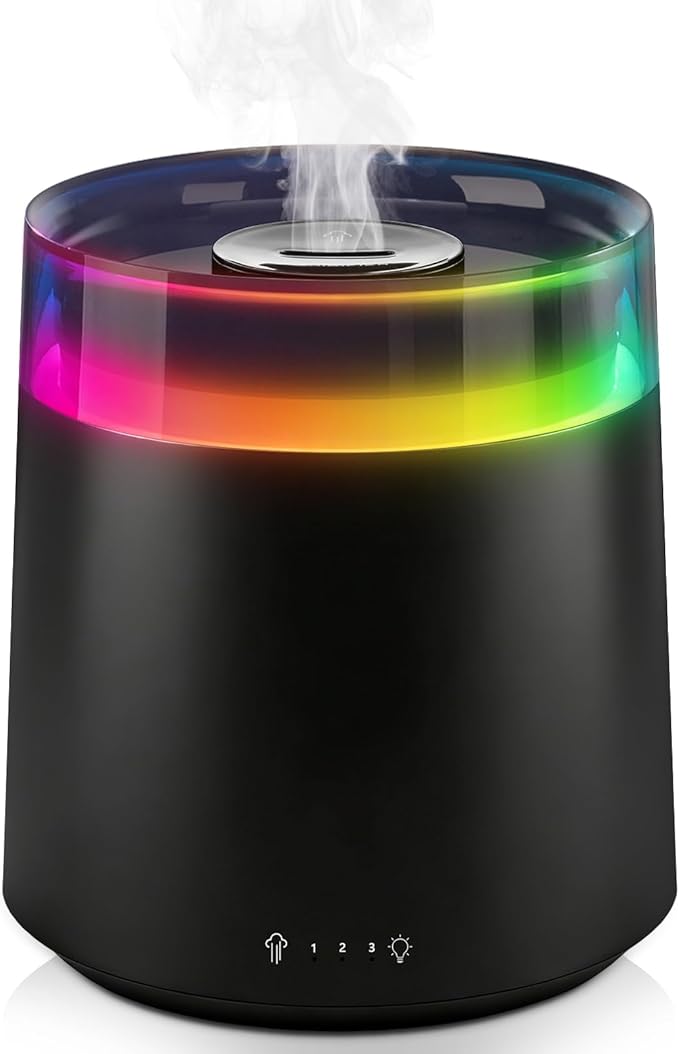 Humidifiers for Bedroom Home,3L Top Fill Cool Mist Humidifier for Baby Nursery,Essential Oil Diffuser for Large Room,3 in 1 uiet Ultrasonic Humidifier for,Office,Plant,Nursery,BPA FREE(Black)