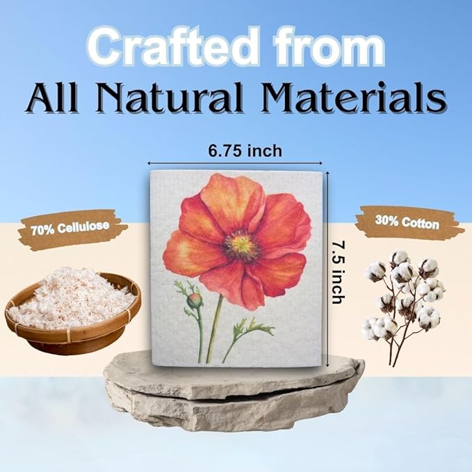Sunshine State Goods Swedish Dishcloths for Kitchen - Ecofriendly Reusable Paper Towels, Biodegradable Dish Cloths - Cellulose Sponge Dish Cloths for Washing Dishes - 8 Pack (Floral)