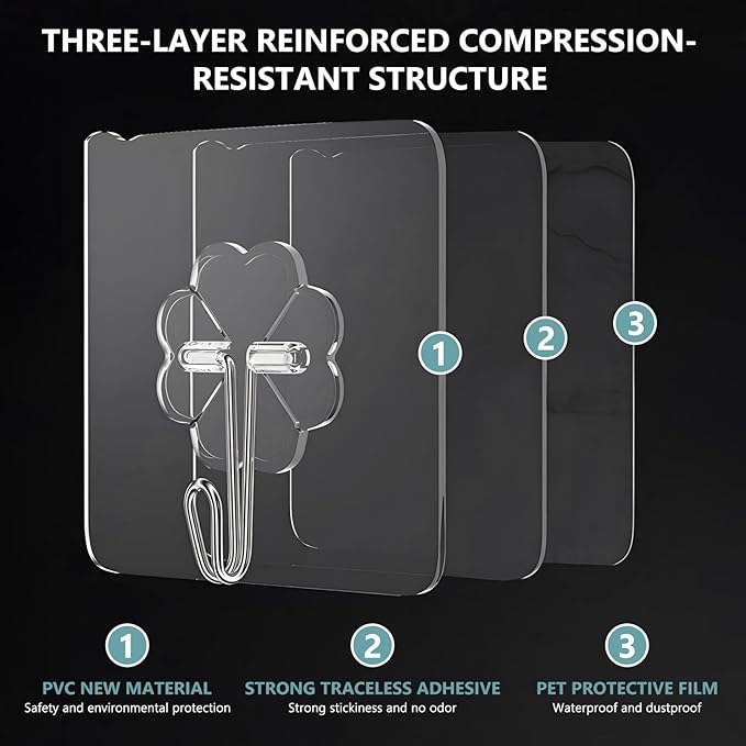 Kitchen Bathroom Sticky Load-Bearing Auxiliary Damage-Free Nail-Free and Traceless self-Adhesive Wall Hook (10)