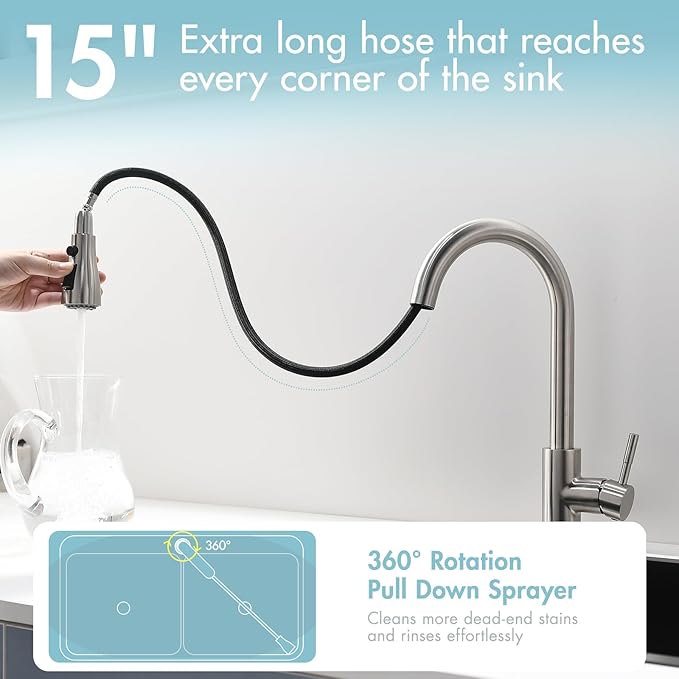 GIMILI Kitchen Faucet with Pull Down Sprayer Single Hole Kitchen Sink Faucet Suitable for Farmhouses RV Laundry Room Outdoor and Campers Brushed Nickel