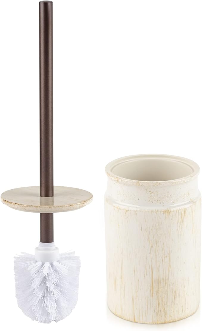 Rustic Luxe Toilet Brush and Holder Set - Beige Toilet Bowl Cleaner Brush with Strong Metal Handle and Long Bristles for Thorough Cleaning - Toilet Bowl Brush and Holder for Rustic Farmhouse Decor