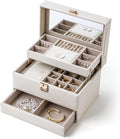 CASEGRACE Jewelry Organizer Box,3 Layers Leather Jewelry Storage Case with Portable Jewelry Case, Removable Jewelry Tray, Home and Travels Storage,Gift for Women (white)