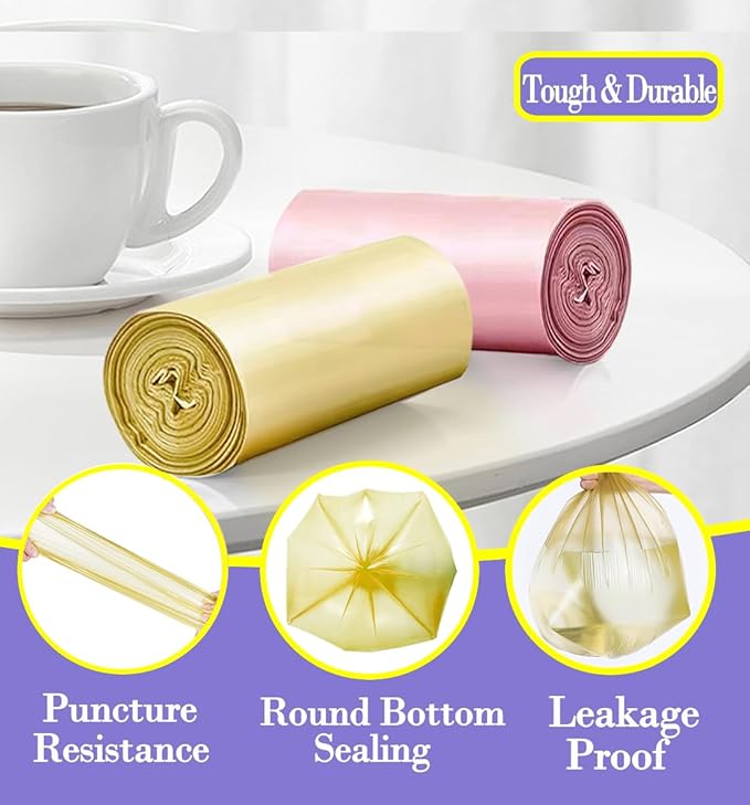 3 Gallon 180pcs Small Multi Trash Bags Strong Pink Grey Gold Garbage Bags,Plastic Bathroom Trash Can Bin Liners Unscented,Waste Basket Liner Fit 10-13 Liter,2.5-2.6 Gallon,3.2Gallon(3-PGG180)