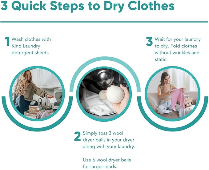 KIND LAUNDRY Wool Dryer Balls (3-Pack) & Detergent Sheets - Eco-Friendlier, Organic and Reusable Fabric Softener