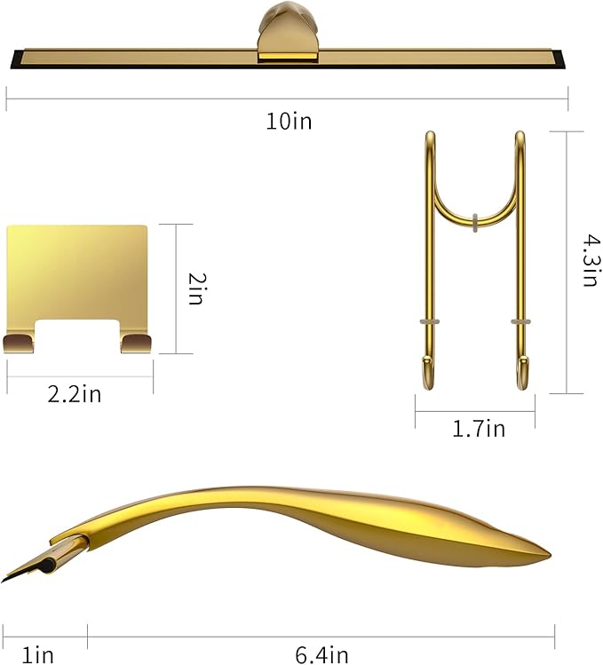 Shower Squeegee and Window Squeegee, Stainless Steel, 100% Streak-Free, Cleaner for Bathroom Showers Glass Doors, Home Mirrors, Car Windows Wiper, Adhesive Holder, Shower Door Hook, 10 Inch, Gold