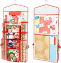 ProPik Hanging Double Sided Wrapping Paper Storage Organizer With Multiple Pockets Organize Your Gift Wrap, Gift Bags Bows Ribbons 40"X17" Fits 40 Inch Rolls Clear PVC Bag (Red)