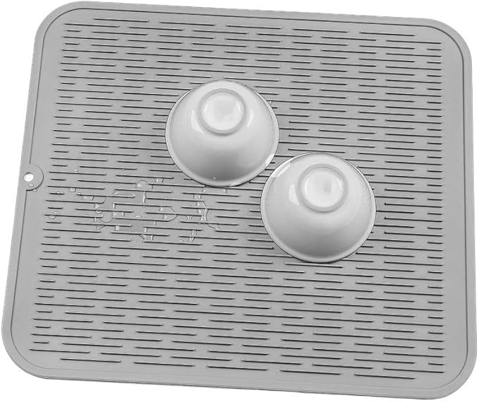 MicoYang Silicone Dish Drying Mat for Multiple Usage,Easy clean,Eco-friendly,Heat-resistant Silicone Mat for Kitchen Counter or Sink,Refrigerator or Drawer Liner Grey XL 18 inches x 16 inches