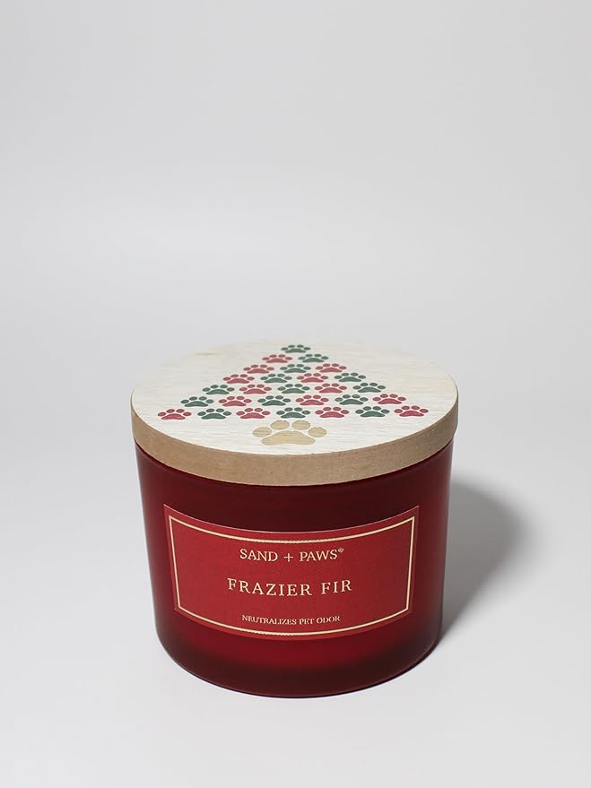Sand + Paws Scented Candle - Frazier Fir - Additional Scents and Sizes –Luxurious Air Freshening Jar Candles Neutralize pet Odors and Enhance Home décor – 100% Cotton Lead-Free Wicks - 12 oz