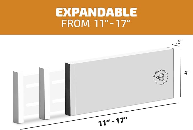 6 Pack Drawer Dividers 4 Inch High, 11”-17" Adjustable Bamboo Organizers Large Expandable Drawer Separators for Cloths, Dresser, Bedroom, Bathroom, Baby Drawer, Office & Kitchen Utensils (White)