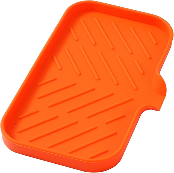MicoYang Silicone Bathroom Soap Dishes with Drain Spout-Bathroom and Kitchen Sink Organizer,Sponge Holder,Dish Soap Tray,Perfect for Dispenser,Scrubber,Bottle,Cup on Sink or Counter-Orange 9.6"×5.3"