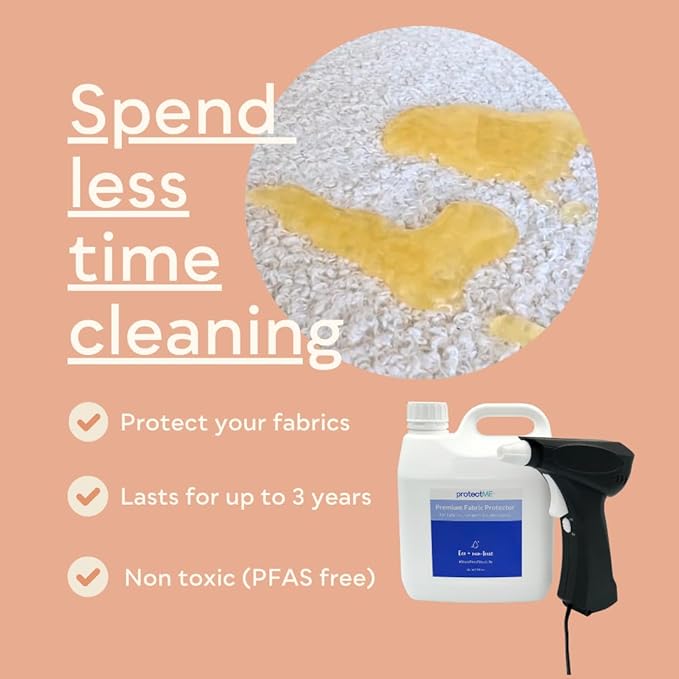 protectME Fabric Protector and Stain Resistant Spray - Upholstery Fabric Spray for Stain Guard for Carpet, Shoes, Couch, Sofa - Non Toxic, Water Based Furniture Protector - 84.5 Fl. Oz.