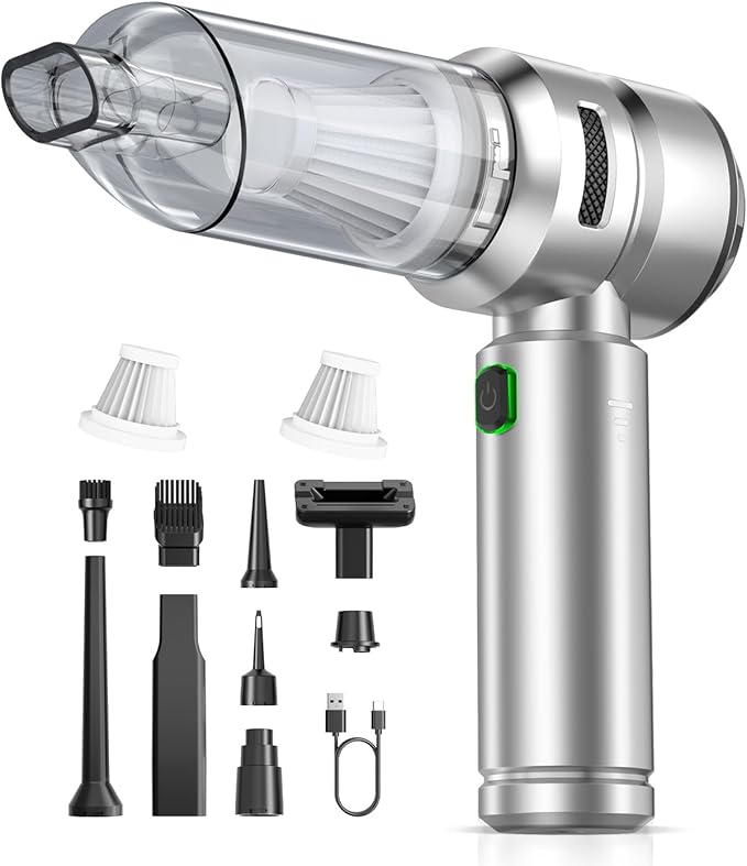 VNOST Car Vacuum,3 Suction Modes,Portable Mini Cordless Cleaner with 21000pa Suction Power,Type-C Charge,Handheld Vacuum for Home,Car, Office Desk, Keyboards(Fantasy Silver)