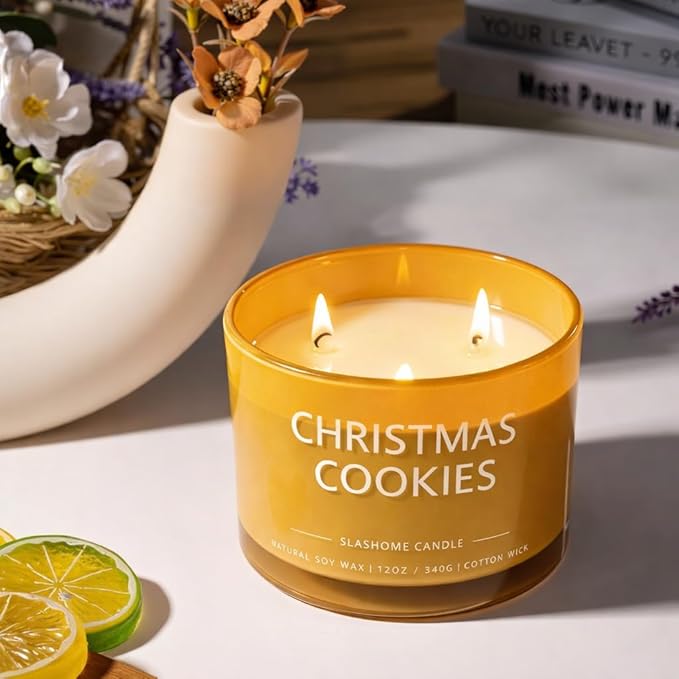 Christmas Cookies Scented Candle, Luxury Large 3 Wick Soy Candle 12 Oz, 60+ Hour Long Lasting Clean Burn, Elegant Aromatherapy Home Decor, Housewarming & Birthday Gift for Men & Women