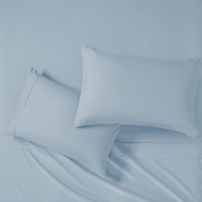 Modern Threads Soft Microfiber Solid Sheets - Luxurious Microfiber Bed Sheets - Includes Flat Sheet, Fitted Sheet with Deep Pockets, & Pillowcases Blue Mist California King