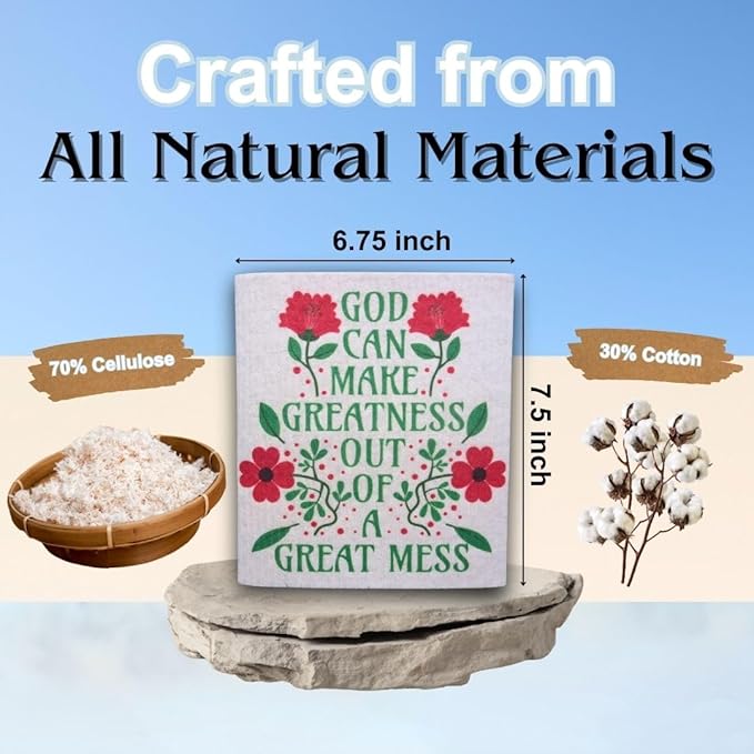 Sunshine State Goods Swedish Dishcloths for Kitchen - Ecofriendly Reusable Paper Towels, Biodegradable Dish Cloths - Cellulose Sponge Dish Cloths for Washing Dishes - 8 Pack (Christian Messages)