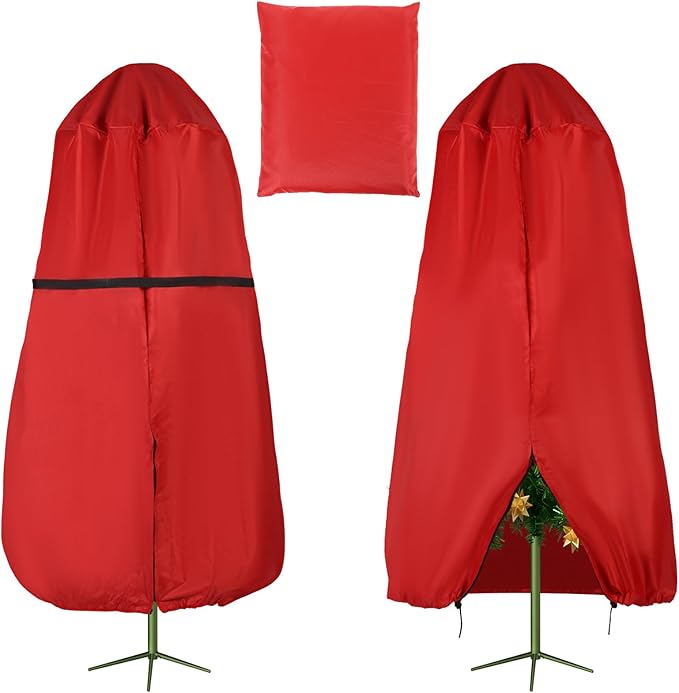 Upright Christmas Tree Storage Bag with Zipper & Adjustable Straps, Tear Resistant Storage Cover for 6 Ft Christmas Tree, Perfect for Easy Storage and Protection of Xmas Ornaments (Red, 6ft)