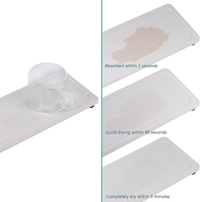 NiuYichee 2 Pcs Water Absorbing Stone Trays, Kitchen/Bathroom Sink Soap Dish, Diatomite Tray Used for Hand Soap & Cosmetic Bottles in The Modern Home, 4" W x 10.2" L, White