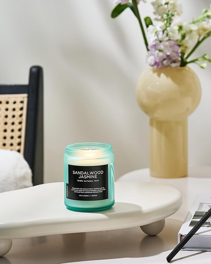 M&SENSE Sandalwood Jasmine Scented Candles, Natural Soy Wax Best Smelling Candle 7.05oz 50 Hour Burning Floral Non Toxic Single Cotton Wick Aromatherapy Gifts for Women Friend