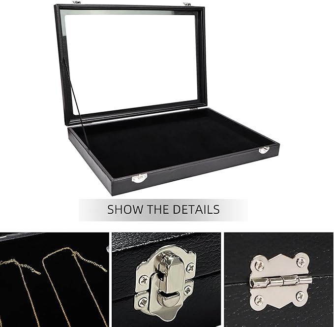 Wudygirl Jewelry Organizer Velvet Jewelry Tray Showcase Display Case Storage Necklace Bracelet Ring Earring Organizer Box Stackable Clear Lid Lock(Multi Jewelry Box)