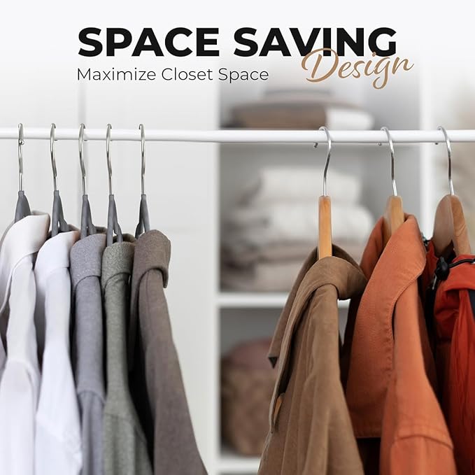 50 Pack Velvet Hanger for Shirt Pants Dresses Skirts Suits Jackets - Slim Space Saving Design - Standard Coat Hanger - Sturdy & Durable Design with Shoulder Grooves Hook