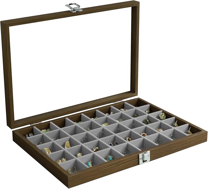 Stratalife Wood Jewelry Organizer Jewelry Tray 40 Grid Jewelry Holder Organizer Jewelry Box Jewelry Tray with Lid Earring Organizer Jewelry Storage Jewelry Trays for Drawers Vintage Style