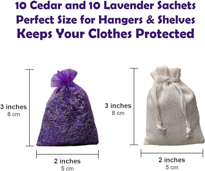 Professor Killamoth Cedar Chips and Lavender Sachets (20 Pack) - Stop Clothes Damage - Cedar and Lavendar Home Fragrance Sachets for Drawers and Closets