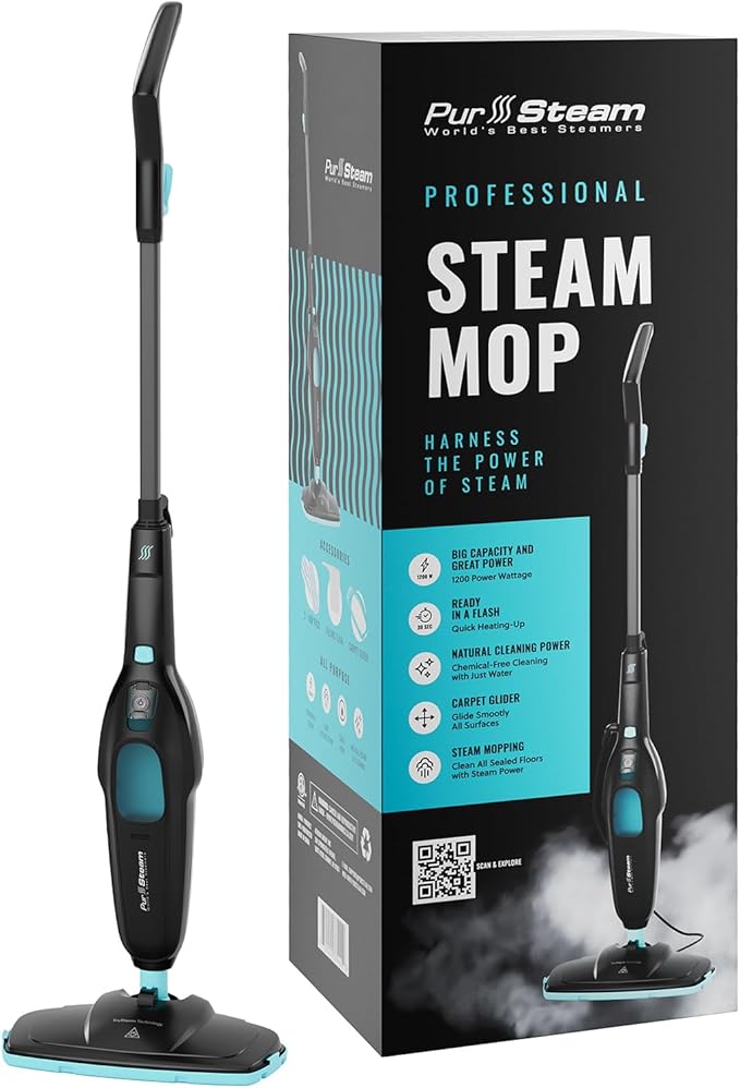PurSteam Professional Steam Mop | Multi-Surface Floor Cleaner for Hardwood, Tile, Laminate & Carpet | Fast Heating, Lightweight & Chemical-Free Cleaning