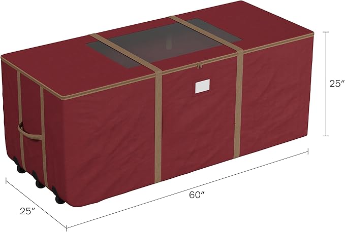 Christmas Tree Storage Tote with Wheels - Rolling Holiday Container for 9-Foot Faux Trees, Garlands, Inflatables, and Other Decor by Elf Stor (Red)