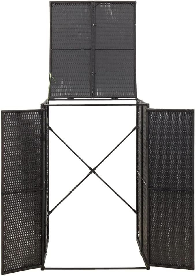 Single Wheelie Bin Shed Garbage Can Storage Shed, PE Trash Container Management Unit, Outdoor Patio Recycling Dustbin Trash Shed, Black 27.6"x31.5"x46.1" Poly Rattan
