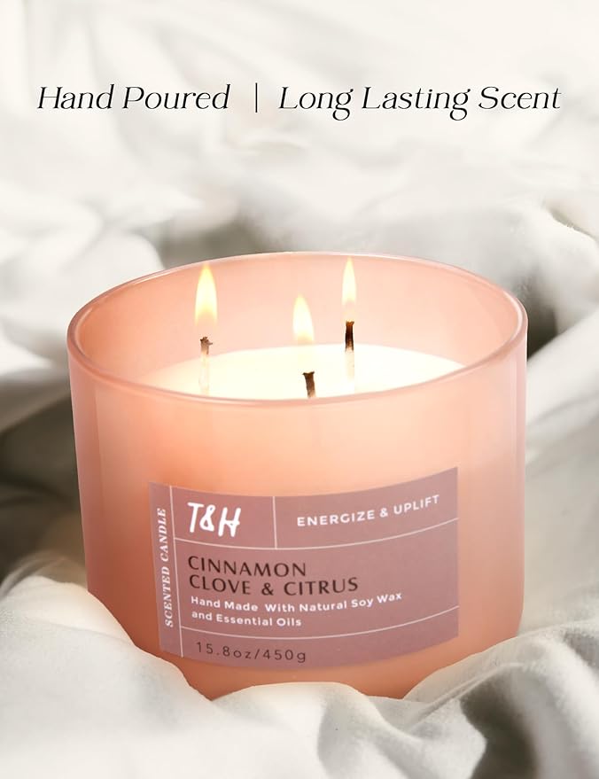 Cinnamon Clove Citrus 3 Wick Soy Candle Large 15.8oz | Spiced Orange Scented Candles for Home | Clean Burn Long Lasting Candle | Warm Cozy Aromatherapy Candle | Housewarming Birthday Gift