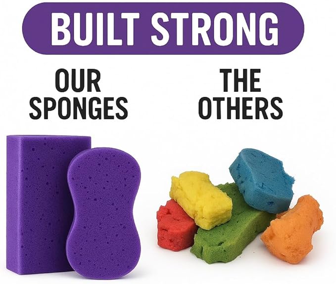 Multi-Purpose Sponges for Cleaning - Purple Sponge 10 Pack, Large Sponges for Car Washing, Tile & Grout, Bulk Pack Sponge
