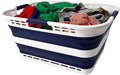SAMMART 42L (11 Gallon) Collapsible Plastic Storage Basket - Foldable Pop Up Storage Container/Hamper - Portable Laundry Organizer - Space Saving (White/Starry Blue, 42L (Style A))