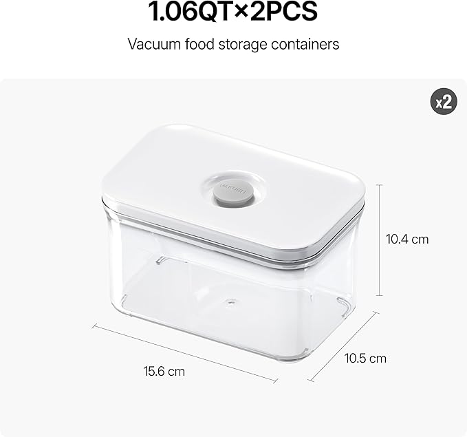 VAKUEN Premium Airtight Food Storage Containers, Rectangular 2PC(1.06qt), Smart One-Click Seal Lid, No Hinges, Patented Double Silicone Lining, 100% Leak Proof, BPA-FREE, Dishwasher, Microwave Safe