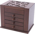 Large Wooden Jewelry Box 5 Layers Jewelry Storage with Mirror and 4 Drawers Gift for Women and Girls Necklace Ring Storage Box (Coffee+Carving)