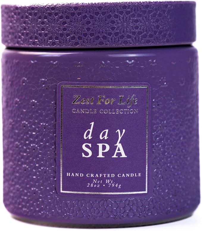 A Cheerful Giver - 28oz Large Scented Candle Jar with Lid- Zest for Life - 130 Hours of Burn Time, Gift for Women (Large, Day Spa)