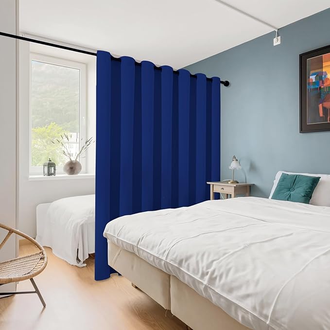 ChrisDowa Room Divider Curtain 96 Inches Long, Wide Blackout Sliding Door Curtain for Bedroom, Room Darkening Privacy Window Curtain for Patio Door (1 Panel Set, Royal Blue, 100 x 96 Inch)