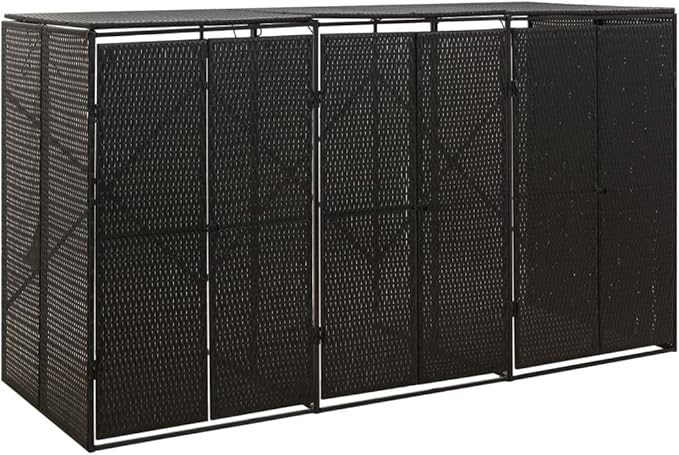 Triple Wheelie Bin Shed Garbage Can Storage Shed, PE Trash Container Management Unit, Outdoor Patio Recycling Dustbin Trash Shed, Black 81.5"x31.5"x46.1" Poly Rattan