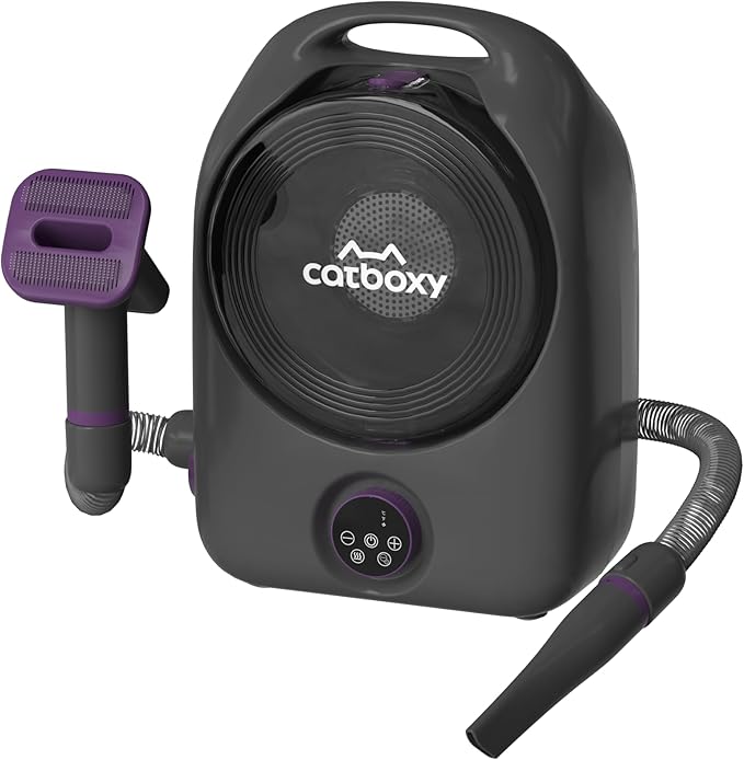 Catboxy Dog Grooming Vacuum and Pet Dryer, 5-in-1 Dog Grooming Kit for Shedding, Low Noise Doggie Hair Blow Dryer, 2.5L Canister for Cat Vacuum Groomer, Portable Pet Trimmers for Dogs, Purple